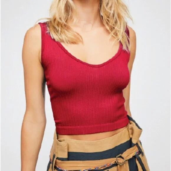 Free People NWT Solid Rib Brami Pink Cherry Size XS/S - Picture 1 of 4